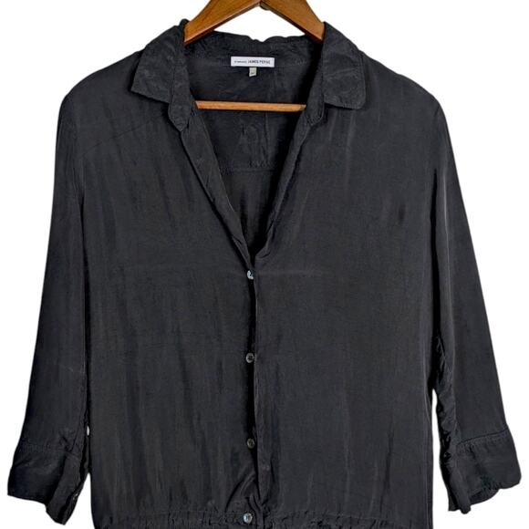 James Perse Crupo Button Front Shirt Dress Medium Black Drawstring Casual - Picture 2 of 11